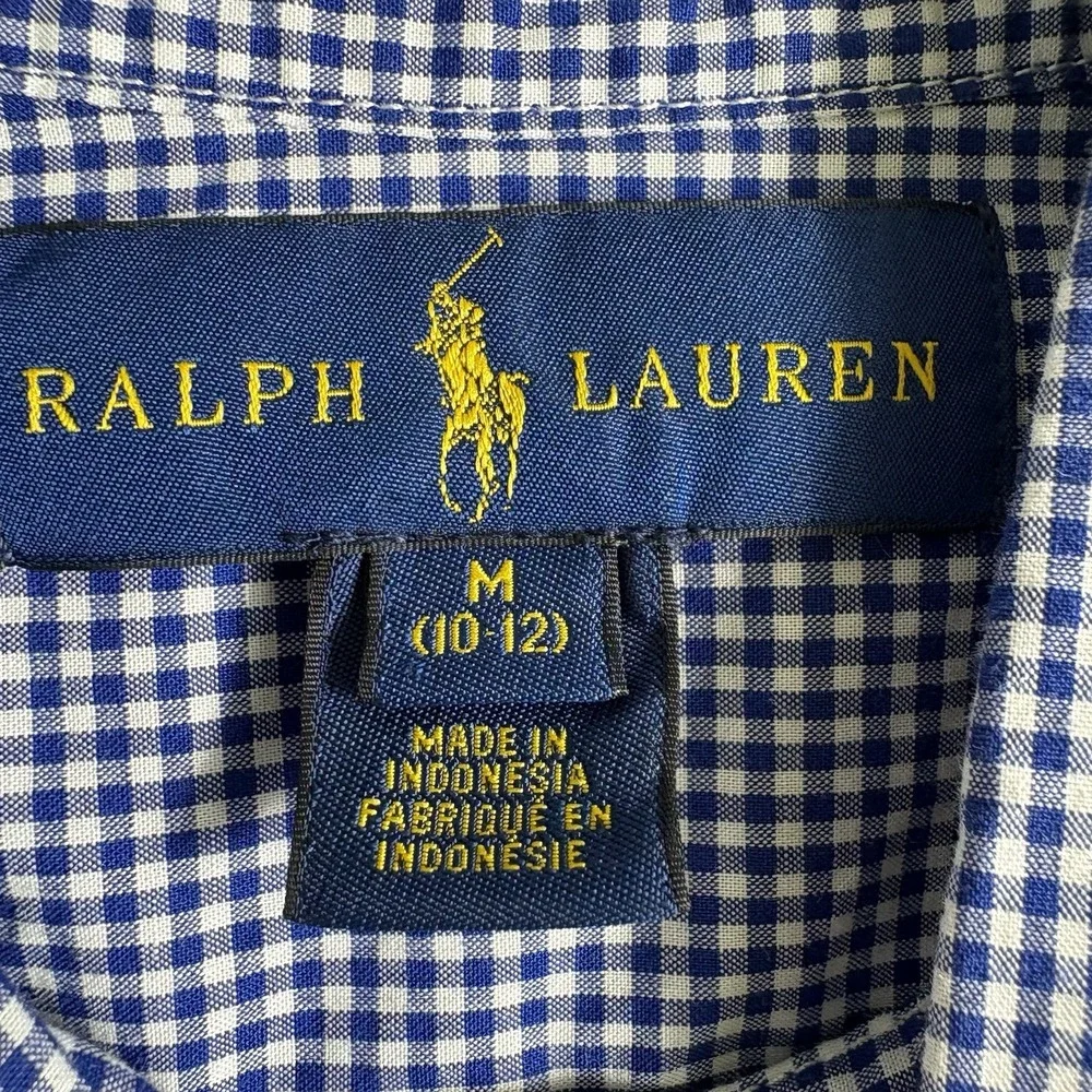 Ralph Lauren Boys 10/12 Blue Gingham Check Button Down‎ Long Sleeve Shirt
